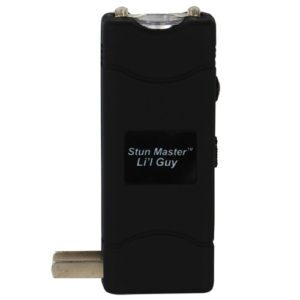 Black Li'l Guy stun gun with charging prongs exposed